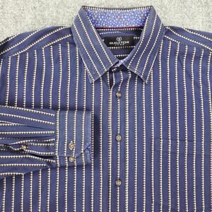 Bugatchi Uomo Shirt Mens 2XL Blue Brown Striped Long Sleeve Button Up Preppy